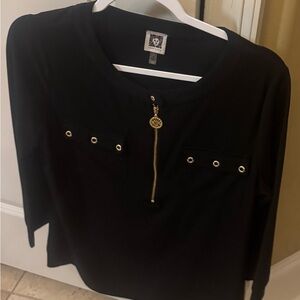 Anne Klein Black Blouse with Gold Details